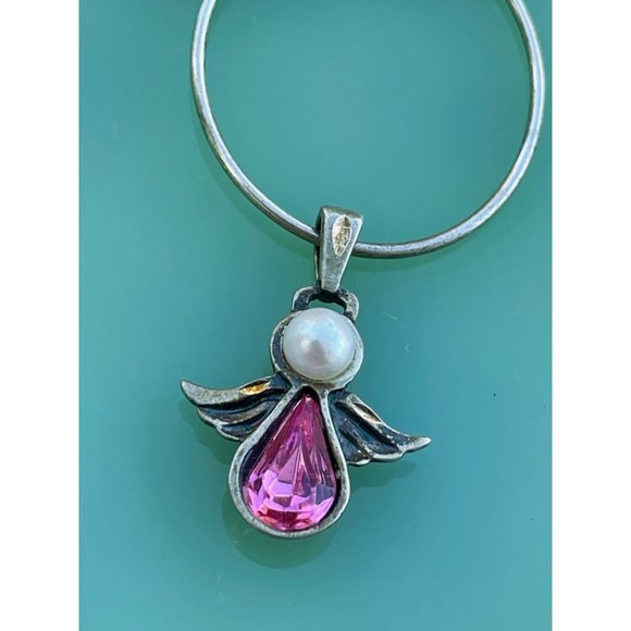 Vintage Lil Angels 925 silver Charm Holder Pendant Chain Pink charm - Picture 4 of 16